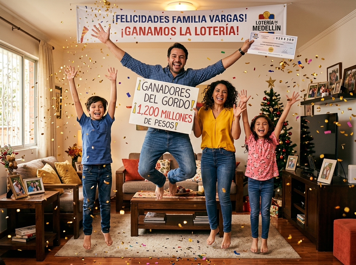 Familia ganadora celebrando